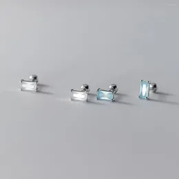 Stud Earrings 925 Sterling Silver Geometric Square Shiny Zircon For Women Piercing Wedding Exquisite Jewelry Gifts