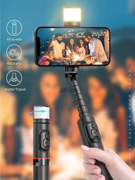 Selfie Monopods Hide Integrated Aluminium Bluetooth Selfie stick Rotating fill Selfie /Live/Video Desktop tripod stand lightweight and portable YQ240110