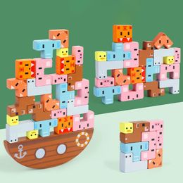 Wooden Animal Balance Blocks Childrens Educational Toy Assembly Stacking High Ship Desktop Games 240110