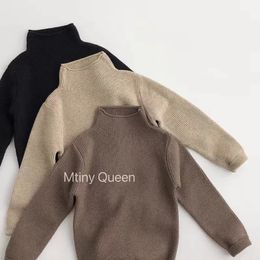 Spring Korean Baby Boys Sweater Cotton Solid Turtleneck Knitted Loose Children Boys Pullover Kids Boys Bottoming Shirts 240109