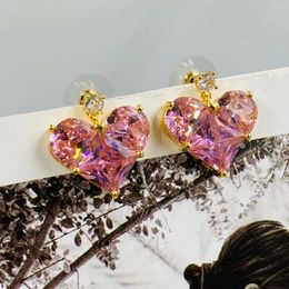 Stud Earrings European And American Gem Pink Peach Heart Fashion Elegant Lovely Ladies