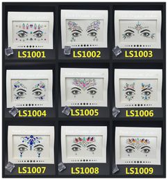 47 styles 3D Crystal Glitter Jewels Tattoo Sticker Women Fashion Face Body Gems Gypsy Festival Adornment Party Makeup Beauty Stick4383941