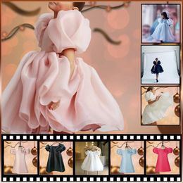 Wedding Party Birthday Tutu Dress Puff Sleeve Flower Dress Kids Bridemaid Wedding Dresses Children Ball Gowns Girls Party 1-14Y 240109