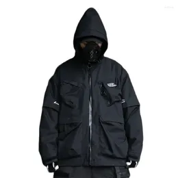 Men's Jackets 2024 High Street Multi-pocket Functional Outdoor Hip Hop For Men Vintage Punk Hooded Tactical Techwear Coat