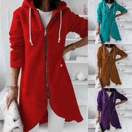 Women's Hoodies Plus Size 5XL Autumn Long Hoodie Coat Sleeve Irregular Zip Up Oversized Sweatshirts Solid Colour Slim Hooded Jacket