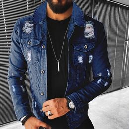 Men's Denim jacket 2023 Autumn Casual Pure Cotton Slim Fit Street Stylish Motorcycle Jean Jacket Streetwear Men Coats 240109