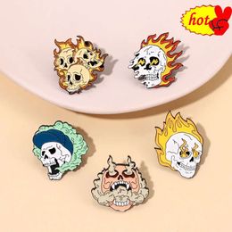 Skeleton Flame Punk Gothic Horror Ghost Head Enamel Pin Brooch Cartoon Women Men Denim Jackets Lapel Pins Backpack Badges Kids F