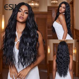 ESIN Synthetic Long Wavy Black Wig Medium Length Curly Hair for Women Natural Looking Wigs Daily Use Heat Resistant 240110