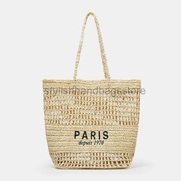 Shoulder Bags Casual Hollow Str Tote Bag Designer Letters Paper Woven Women Shoulder Bags Handmade Summer Beach Handbag Large Capacity Pursestylishhandbagsstore