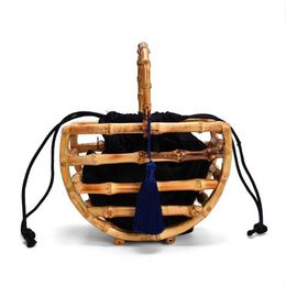 Totes Handmade Tassel Half Moon Bamboo Tote Women's bamboo Handbags Ladies Fashion Beach Top Handle Bagblieberryeyes