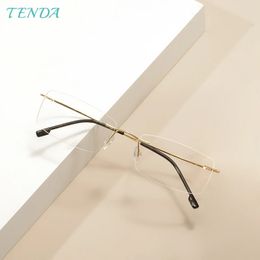 Men Women Super Flex Spectacles and Light Memory Metal Rimless Eyeglasses Frames For Myopia Lenses Reading Progressive Lenses 240110