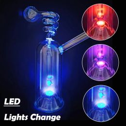 LED Glow Glass Hookah Spiral Smoking Pipe Smoke Shisha Diposable Glass Pipes Oil Burner Ash Catcher Bong Percolater Whole Set Bubbler ZZ