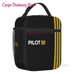 Pilot Captain Stripes Insulated Lunch Bags for Women Aviation Aeroplane Portable Thermal Cooler Food Box School 240109