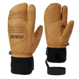 Durable Three Fingers Ski Gloves Women/Men Thickened Sheepskin Winter Gloves Windproof Waterproof Cycling Gloves 240109