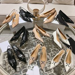 New Designers Patent Leather Pointy Pumps Heels Shoes Ankle Stiletto Sandals Heeled Metal Buckle Point Toe For Women Luxury Dress Shoe Evening Flat Women's Shoes