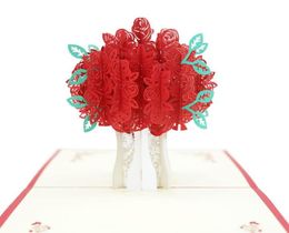 Rose Popup Engraving Card 3D Creative Greeting Cards Romantic Red Flower Handmade Card Valentines Day GiftCard Customised SN49243857958