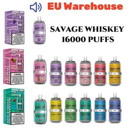 savage Whiskey 16000 vapes disposable puff bar EU Warehouse 26ml E-liquid 10 Flavours 650mAh Battery Rechargeable Mesh Coil 6 Colours LGB Light Type-C vs vape15k puff 20k