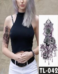 Fake temporary tattoos stickers dark rose flowers arm shoulder tattoo waterproof women flash tattoo on body art D190112021143325