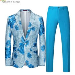 Men's Suits Blazers White Embroidered Two-piece Men's Slim Fit Suit Jacket and Trousers Blue Red Green Men Blazer Coat Pants Big Size M-5XL 6XL T240110