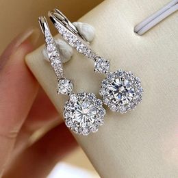 Dangle Earrings Luxury Lady Moissanite Diamond Earring Real 925 Sterling Silver Jewellery Engagement Wedding Drop For Women Gift