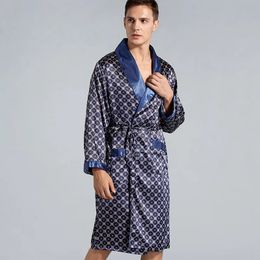 Luxury Men's Silky Satin Kimono Robe 5XL Long Sleeve Sleepwear Bathrobe Oversized Satin Nightgown Summer Home Clothes 240110