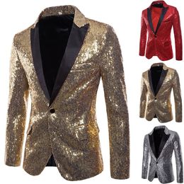 Shiny Gold Sequin Glitter Embellished Blazer Jacket Men Nightclub Prom Suit Costume Homme Stage Clothes For singers 240110