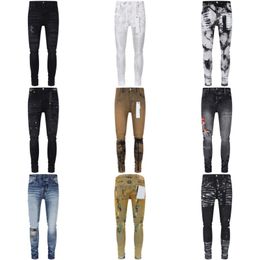 jeans viola jeans firmati da uomo AMI pant jeans impilati uomo jeans larghi strappi jeans europei hombre pantaloni da uomo pantaloni biker ricami strappati per la tendenza taglia 28-40