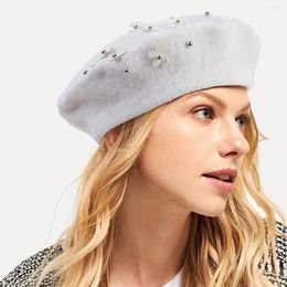 Berets France Artist Beret Solid Colour Flat Cap Women Vintage Knitted Wool Hat Bonnet Caps Female Korean Warm Winter