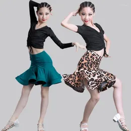 Stage Wear Children's Latin Dance Dress Skirt Girl's Split Practice Competition Two Piece Set