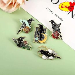 Moonlight Ribbon Flower Crow Metal Badge Electric Guitar Vintage Fashion Musical Instrument Brooch Student Bag Decorative Pin Ti