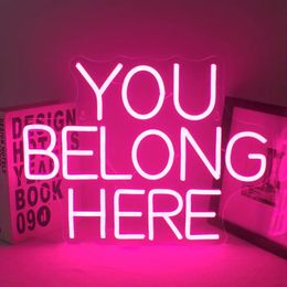 1pc You Belong Here Pink Neon Sign, For Wall Decor, CLUB Party Neon Light, Shop Home Bedroom Cave Atmosphere LED Neon Light, Wall Hanging Light