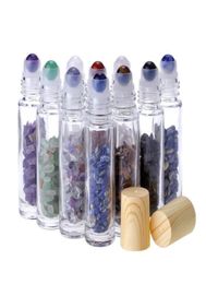 Essential Oil Diffuser 10ml Clear Glass Roll on Perfume Bottles with Crushed Natural Crystal Quartz StoneCrystal Roller Ball Wood4180111