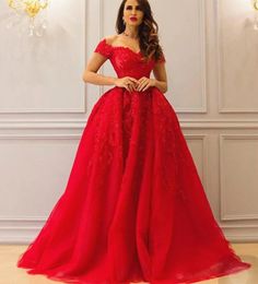 2024 A Line Red Prom Dresses Off The Shoulder Lace Appliques Floor Length Formal Occasion Dress Sweetheart Neck Elegant Celebrity Evening Gowns For Women