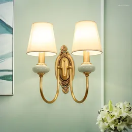 Wall Lamp Nordic Fabric All Copper American Bedroom Bedside Light El Living Room Office Study Ceramic Lamps