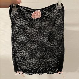 Women's Tanks Sexy See Through Strapless Camis Coquette Floral Lace Sheer Crop Tops Kawaii Bow Fairycore Y2K 00s Retro Backless Clubwear