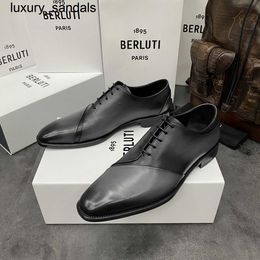 Berluti Business Leather Shoes Oxford Calfskin Handmade Top Quality Brush Colour British Handsome Fashion Dresswq