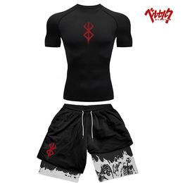 Berserk Guts Anime Compression Sportswear Set Fitness Suit for Men Quick Dry Compression ShirtGym Shorts 2PCS Running Workout 240110