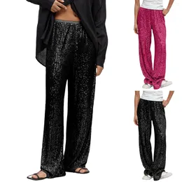 Women's Pants 2024 Sequined Sparkling Sequin High Waist Wide Leg Flared Party Nightclub Wear Women Plus Size Trousers