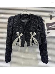 Women's Jackets HIGH STREET Est 2024 Fall Winter Designer Fashion Women Rhinestone Bow Tweed Short Jacket