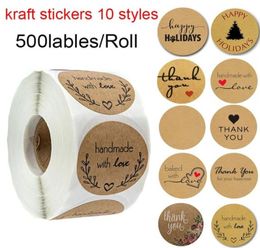 1 Inch Round Brown Kraft Stickers 500 labels per roll Handmade WITH LOVE THANK YOU8345171