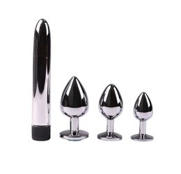 Stainless Steel Anal Butt Plug Vibrator Set Metal Anal Sex Toys for Men Gay Dildo Crystal Beads Erotic Toys Anal Women Y18929035042221