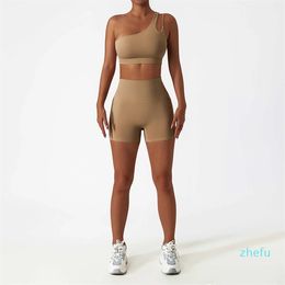 Women's Seamless One Shoulder Yoga Set - Stylish and Sexy Sports Bra with High Waist Leggings - Perfect Workout Set for Fitness and Sportswear - 2 Piece Set