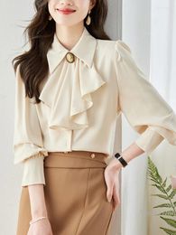 Women's Blouses Elegant Apricot Chiffon Shirt For Women Spring And Autumn Clothing 2024 High-Grade Ruffles Top Office Woman Blusas