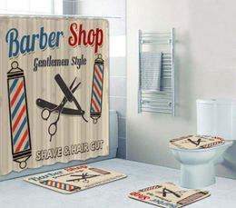 Vintage Barber Shop Shower Curtain Set for Bathroom Barber Shop Decor Toilet Bathtub Accessories Bath Curtains Mats Rugs Carpets F1623473
