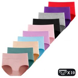 L4XL10Pcs Cotton Panties for Women Plus Size Underwear HighRise Abdominal Briefs Female Girl Postpartum Recovery 240110