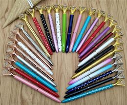 22 Colors Big Diamond Crystal Pen Gem Ballpoint pens ring wedding Metal BallPen Kawaii Magical Pen Fashion School Office Supplies2239795