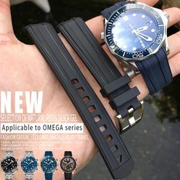 20mm Hight Quality Rubber Silicone Watch Band Waterproof Blue Black Strap Watchband Bracelets Steel Pin Buckle For Omega New 300 F246q