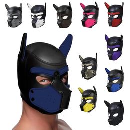 Fetish Gay Puppy Play Rubber Hood Adult Games Dog Slave Full Head BDSM Bondage Mask Hood Erotic Cosplay Sex Toys for Men Gay 240109