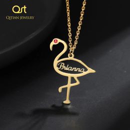 Necklaces Personalised Name Custom Necklace Flamingo Birthstone Gold Stainless Steel Chain Pendant For Women Jewellery Gifts Drop Shipping