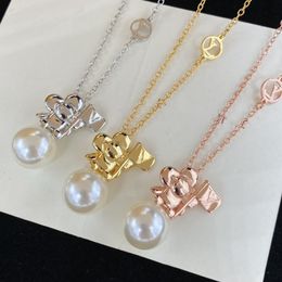 With BOX Jewellery Pendant Necklaces White Pearl Gold Silver Rose Luxury Brand Designers Necklace Geometric Famous Women Jewellery